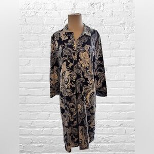 Navy and Cream Paisley Shirt Dress